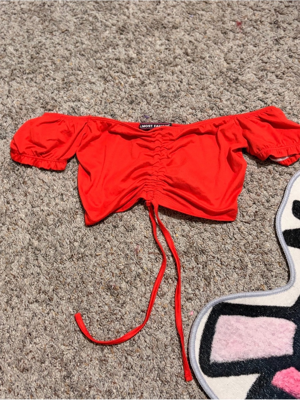 Red Off-Shoulder Ruched Crop Top